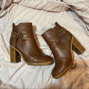 Brown leather heeled booties